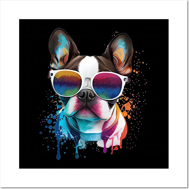 Colourful cool French Bulldog (pug) dog with sunglasses. Wall Art by MLArtifex